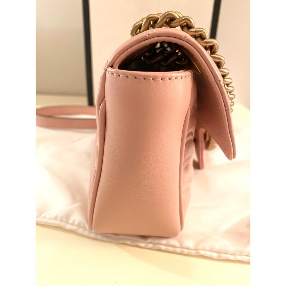 GUCCI Matelasse Mini GG Marmont Shoulder Bag Perfect Pink - Picture 6 of 11